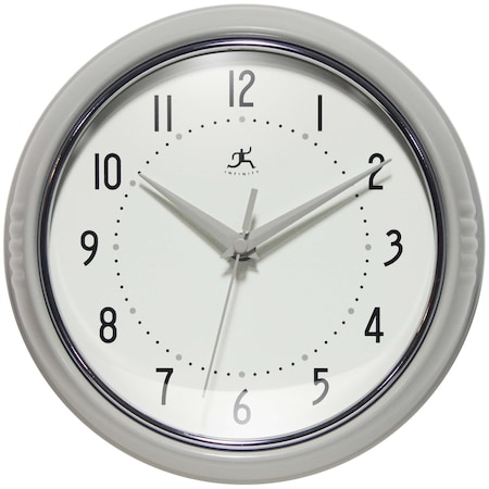 Infinity Instruments Retro Round Metal Wall Clock, Stone Grey, 9.5 in 10940ST