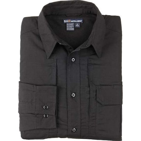 5.11 Military Shirt, 35% Cotton, 65% Polyester, Button, Hook-and-Loop, 6 Pocket(s), Black, S 62070ABR-019-S