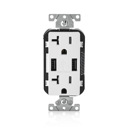 Leviton USB Charger/Duplex Tamper-Resistant Receptacle, 3.6/20 Amp, 125 Volt, NEMA 5-20R, White T5832-W