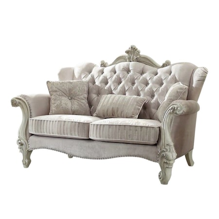 Homeroots 69in Ivory Chesterfield Loveseat and Toss Pillows 374220