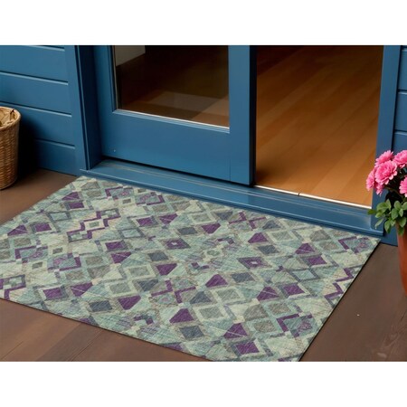 Homeroots 3' X 5' Blue And Purple Geometric Washable Indoor Outdoor Area Rug 609002