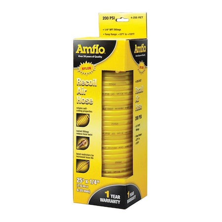 Pinpoint 0.25 in. x 25 ft. Air Hose Recoil - Yellow PI3310152