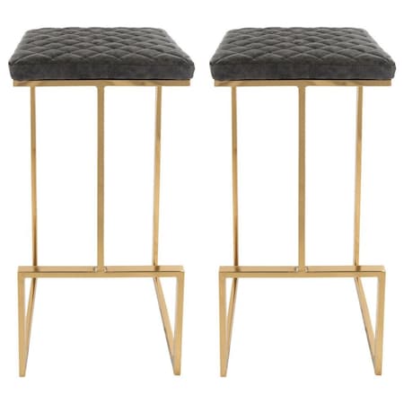 Leisuremod Quincy Leather Bar Stools with Gold Metal Frame, Grey, 2PK QSG29GR2