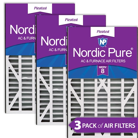 Nordic Pure 16x25x3 Pleated Air Filter, High Capacity, Electrostatically Charged Synthetic Media, MERV 8, 3 PK 16x25x3ABM8-3