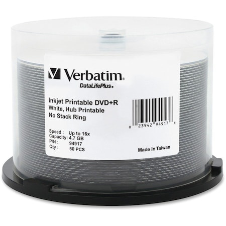 Verbatim DataLifePlus 94917 DVD Recordable Media - DVD+R - 16x - 4.70 GB - 50 / Pack - White 94917