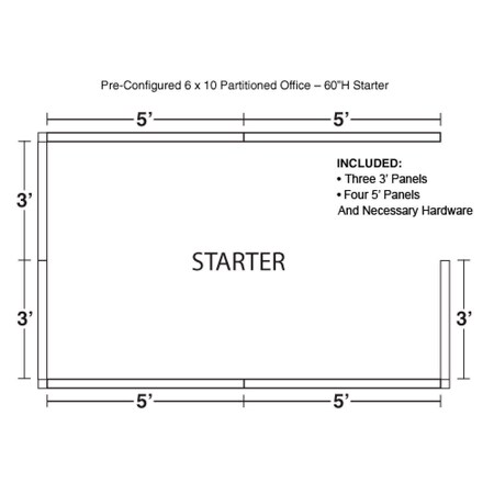 Global Industrial Interion Pre-Configured Office Cubicle, 6'W x 10'D x 60"H, Starter Kit, Gray 236625GY