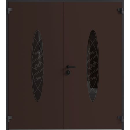 Vdomdoors Front Exterior Prehung Aluminum Double Doors Ronex1277 Brown Mirrored Clear Glass Entry Metal RONEX1277DEXD-BRW-W72xH80-RH-O