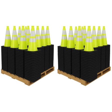 Traffic Kontrol 18in Traffic Safety Cone, 3Lbs, Lime, 6in Hi Intensity Reflective Collars, Bulk Pallet, 1856PK TKTC-18-3-LM-1C-1856