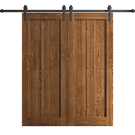 Sartodoors Modern Double Barn Door 64 x 84 inches, Ego 5006 Cognac Oak Veneer, 13FT Rail Track Set, Solid Pa EGO5006DB-DKO-6484