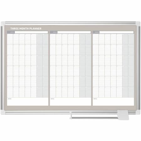 Mastervision Magnetic 3-Month Dry Erase Planner, Wall Mount, Sliding Tray, 24" x 36", Aluminum Frame GA03204830