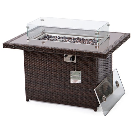 Leisuremod Mace Wicker Patio Modern Propane Fire Pit Table, Dark Brown CFW44G-DBR
