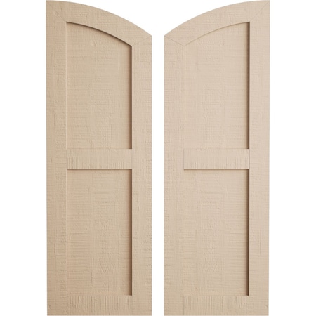 Ekena Millwork Rough Cedar 2 Equal Flat Panel w/Elliptical Top Faux Wood Shutters, 18W x 32H 26 Low Side, PR SHUFPL18X32RCPR