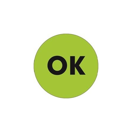 Bubblefast 2'' Circle - ''OK'' Fluorescent Green Labels BFDL1272