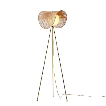 Vidalite Sovev Tripod Floor Lamp with Rattan and Opal Glass Shade, Brushed Brass Stand, 62.8 in. Height CE1009207