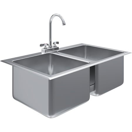 Amgood Stainless Steel 2 Compartment Drop-In Sink. Bowl 14 in. x 16 in. x 10 in. With Faucet. SINK DIS S2C-141610-F-Z