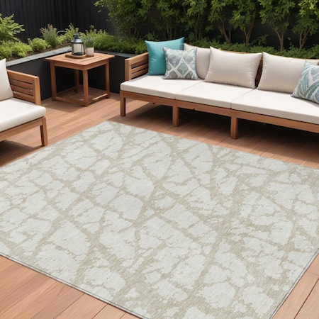 Homeroots 8' X 10' Ivory And Beige Abstract Washable Indoor Outdoor Area Rug 614362