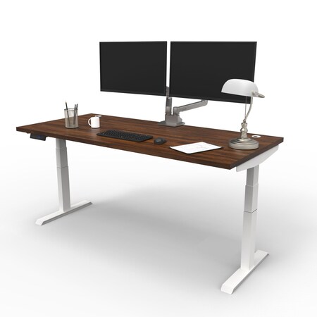 We'Re It Electric Sit Stand Desk, 46.25 H, 30 W X Laminate wood, metal, White, Walnut Block VL23WH7230-WNB