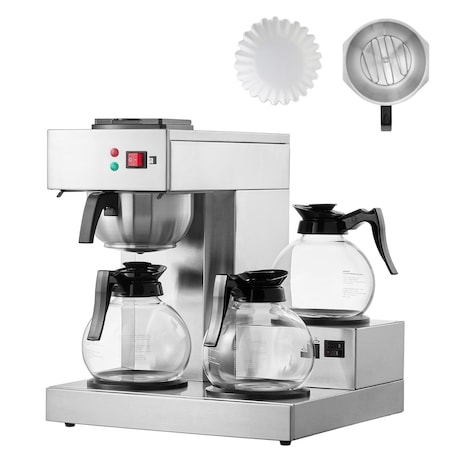 Vevor 12 Cups Commercial Drip Coffee Maker with 3 Glass Carafes and 3 Warmers Office RBT-386-BD3
