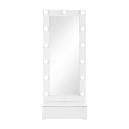 Global Furniture Usa Contemporary Ella White Narrow Tall Mirror With Led And Speaker ELLA-WHITE-NARROW TALL MR W/ LED & SPEAKER