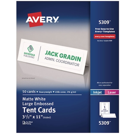Avery Dennison 3.5 x 11" White Tent Card, Pk50 5309