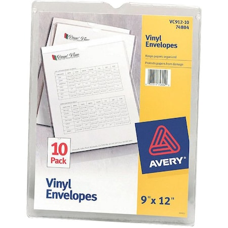 Avery Vinyl Envelopes, 9"x12", Heavyweight, Top Thumb notched, CL 10PK AVE74804