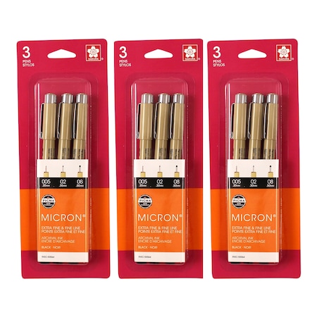 Sakura Pigma Micron Pens, Gray & Black, Assorted Sizes, 3PK 50145