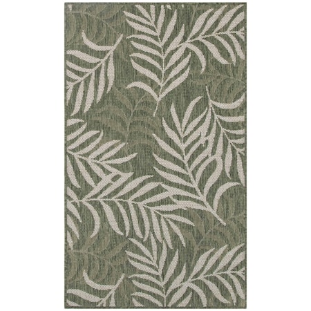 Homeroots 3' X 5' Green And Ivory Palm Leaf Indoor Outdoor Area Rug 554897