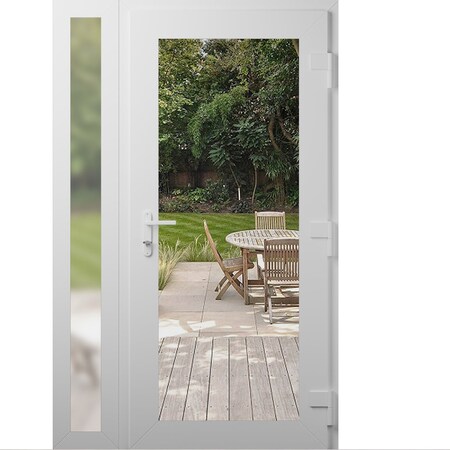 Vdomdoors Front Exterior Prehung Metal-Plastic Door Clear Glass / MANUX 8666 White Silk / Office Commercial a MANUX8666EXD-WS-W36+14xH80-LH-I