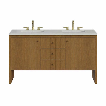 James Martin Vanities Hudson 60" Double Vanity, Honey Oak w/ 3 CM Lime Delight Silestone Top 435-V60D-HNO-3LDL