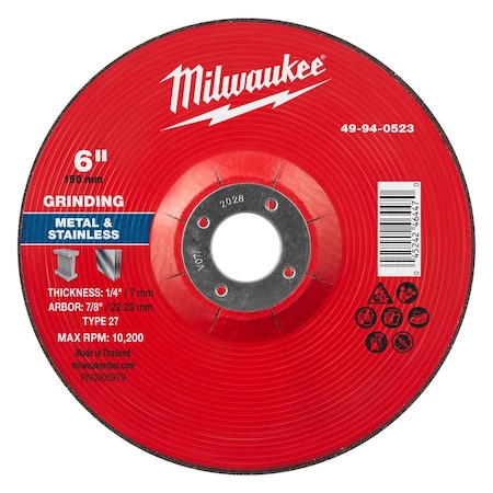 Milwaukee Tool Grinding Wheel, 6" dia. 49-94-0523