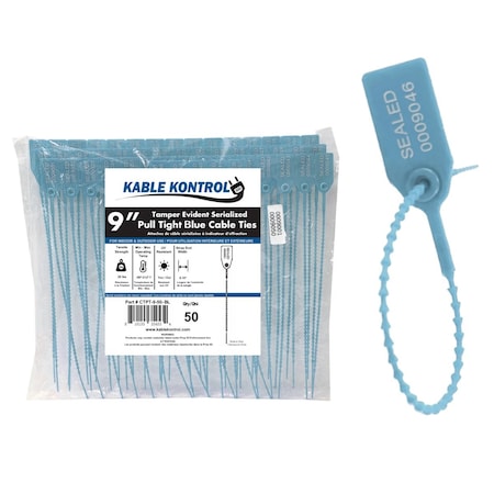 Kable Kontrol Identification & Tamper Proof Cable Zip Ties, 9 in L, Blue, HDPE (High-density polyethylene), 50 PK CTPT-9-50-BL