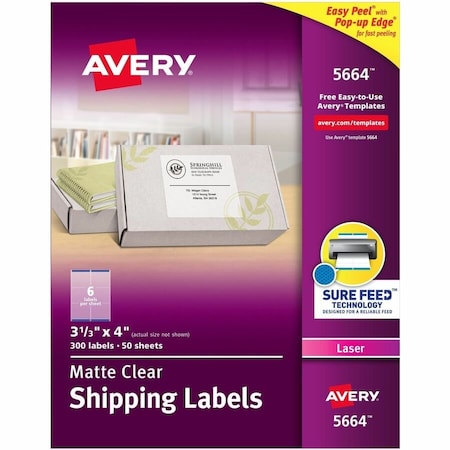 Avery Easy Peel Laser Mailing Labels, 3-1/3 x 4, Clear, 300/Box 5664