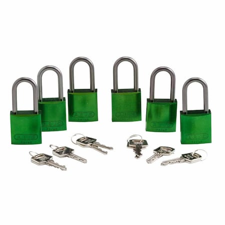 Brady Standard Safety Aluminum Padlocks 1.5 in Aluminum Shackle KA Green 6PK 105885