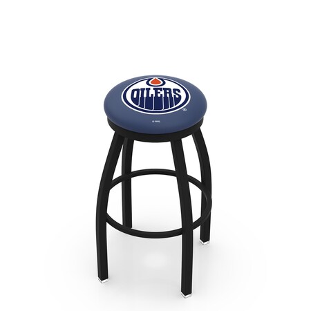Holland Bar Stool Co 36" Blk Wrinkle Edmonton Oilers Swivel Bar Stool, Accent Ring L8B2B36EdmOil