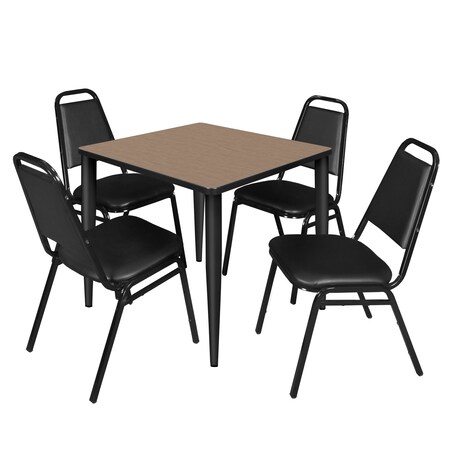 Regency Square Kahlo Breakroom Table W/ 4 Restaurant Stack Chairs, 30 in W, 30 in L, Noble Oak TPL3030NOBK29BK