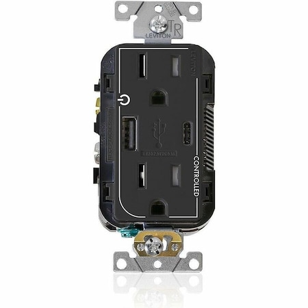 Leviton USB Receptacle, 15 A, 1/2 hp, Black T5633-2E