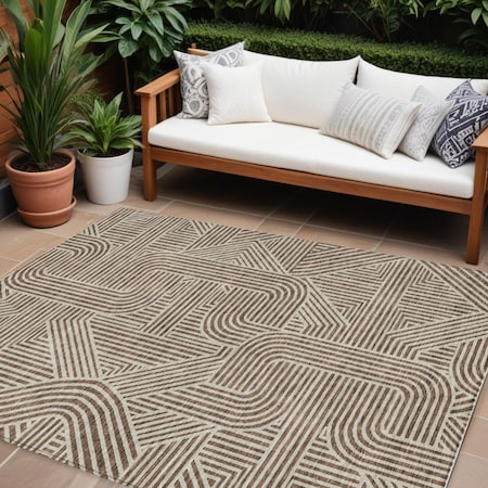 Homeroots 9' X 12' Brown And Beige Abstract Washable Indoor Outdoor Area Rug 594915