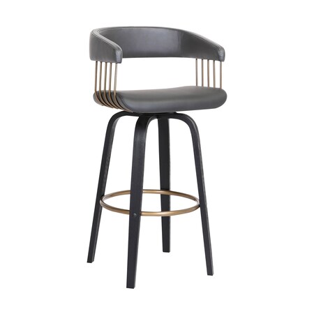 Homeroots 26" Gray And Black Faux Leather Swivel Counter Height Bar Chair 534467