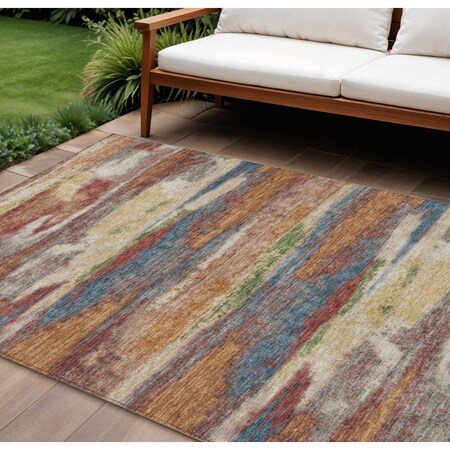 Homeroots 8' X 10' Orange Green And Gold Abstract Washable Indoor Outdoor Area Rug 612542