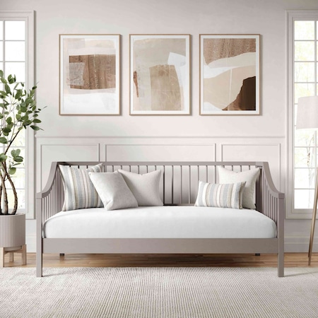 Martha Stewart Neely Twin Size Solid Wood Platform Daybed w/Wooden Spindles and Slatted Foundation. Gray MG-090021-DBT-GY-MS