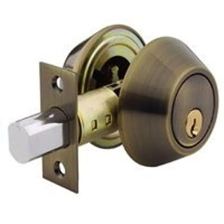 Schlage Entry Deadbolt, 1 Grade, Keyed Alike Key, Metal, Antique Brass, 238 x 234 in Backset B62NV609KA4