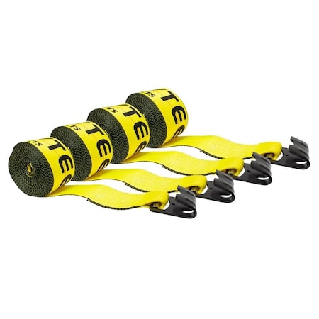 Mytee Products Winch Straps 4in x 80ft Yellow Heavy Duty Tie Down w/Flat Hooks, 4PK WS480x4