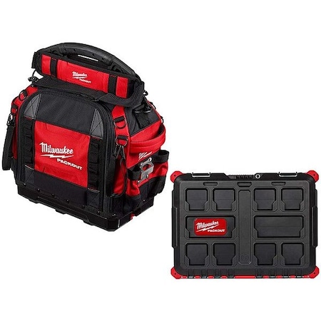 Milwaukee Tool Structured Bag + Tool Box, Black, Red, Ballistic Nylon, 65 Pockets 48-22-8316, 48-22-8424