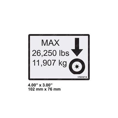 Jlg REPLACEMENT DECAL 26250 MAX TIRE LOAD 1705167