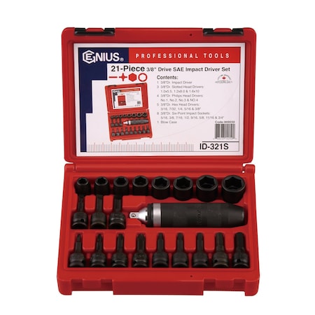 Genius Tools 21PC 3/8in Dr. SAE Impact Driver Set ID-321S