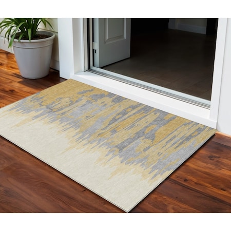 Homeroots 3' X 5' Gold Gray And Beige Abstract Washable Indoor Outdoor Area Rug 601206