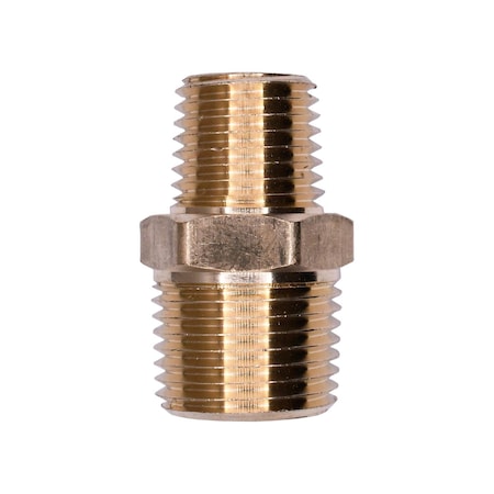 Auveco Brass Hex Nipple 3/8in Threads A 1/4in Threads B, 5PK 321
