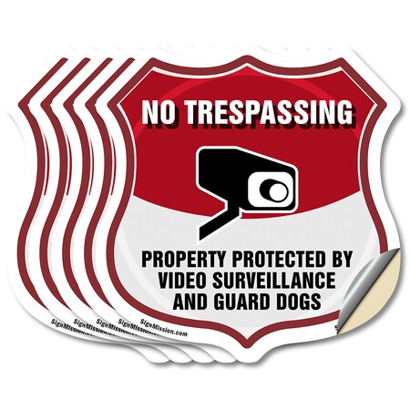 Signmission No Trespassing Shield Sign Property Prot, 6 inch X 6 inch, Vinyl Decal, 5PK SHI-D-5PACK-6-416
