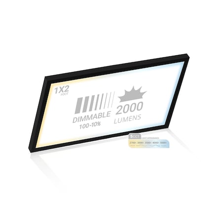 Nuwatt 1x2 LED Square Flat Surface Mount Panel Light, Dimmable, 5CCT 2700K-5000K, 1500LM, Black Trim NW-SM-1X2-22W-5CT-BLK