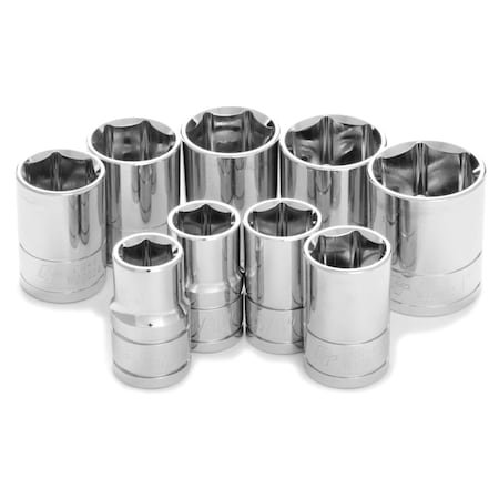 Performance Tool 9 pc. 1/2 in. Dr. Socket Set, SAE 6pt, Chrome Vanadium, Corrosion Resistant W32002